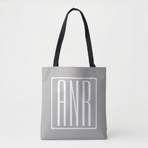 Tote Bag Monogramme initial Blanc sur gris clair