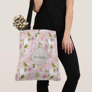 Tote Bag Monogramme initial de la floraison rose de Magnoli