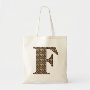 Tote Bag Monogramme Initial F Élégant Floral Vintage