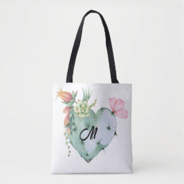 Tote Bag Monogramme Initial Joli Aquarelle Fleurs Vert