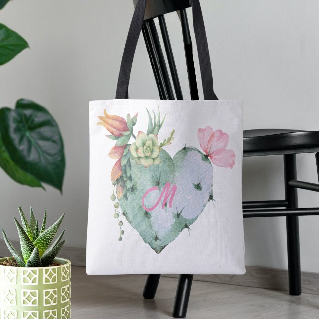 Tote Bag Monogramme Initial Joli Aquarelle Fleurs Vert (Créateur téléchargé)