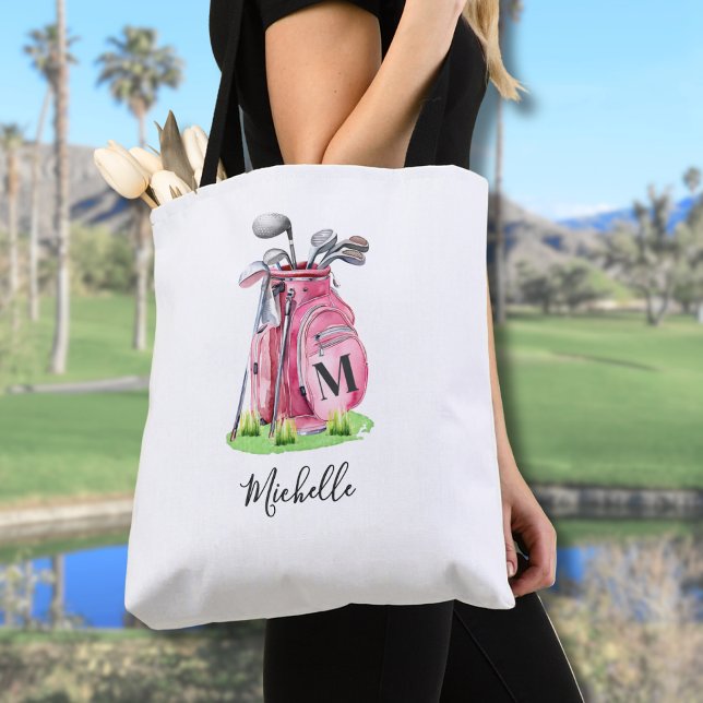 Tote Bag Monogramme Initial Nom Rose (Pink Initial Name Monogram Tote Bag)
