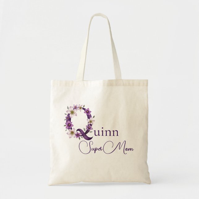 Tote Bag Monogramme Initial + Nom Super Maman (Devant)