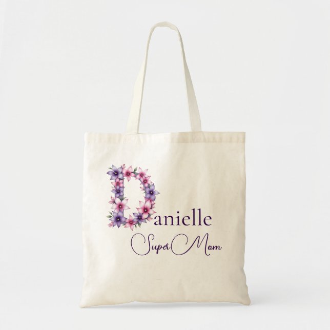 Tote Bag Monogramme Initial + Nom Super Maman (Devant)