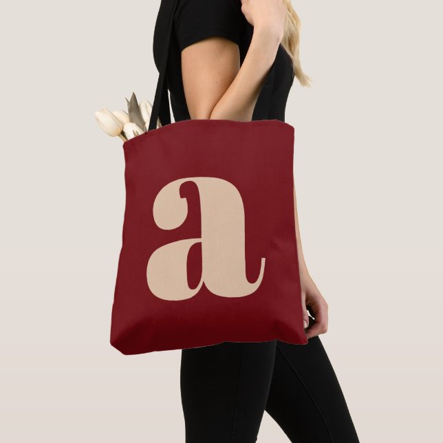 Tote Bag Monogramme Initial Retro Gras Rouge Foncé Moderne (De près)