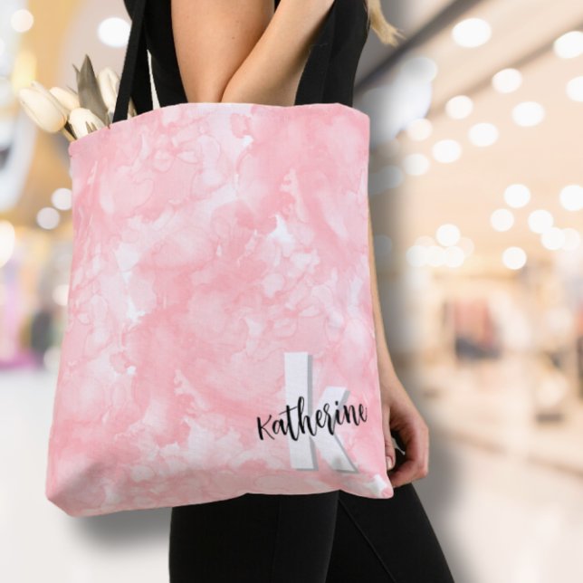 Tote Bag Monogramme initiale aquarelle rose (Modern Pink Watercolor Initial Monogram Tote Bag)
