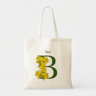 Tote Bag Monogramme initiale B jonquille Votre nom