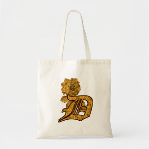 Tote Bag Monogramme Initiale D Élégante Fleur de Pivoine en