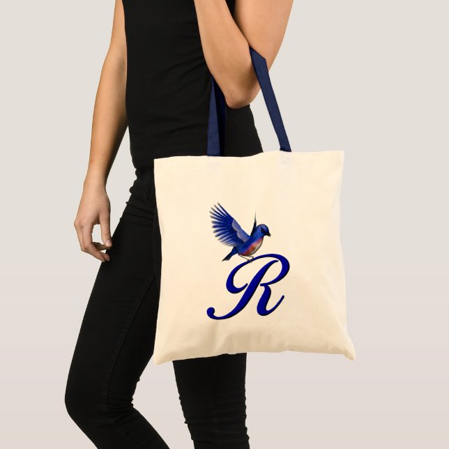 Tote Bag Monogramme Initiale R Oiseau Bleu (Devant (produit))