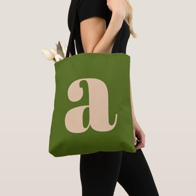 Tote Bag Monogramme Initiale Retro Gras Vert Terreux Modern (De près)