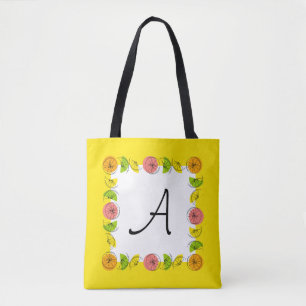 Tote Bag Monogramme jaune Carré Citrus partout sur fourre-t