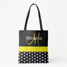 Monogramme jaune noir avec Pois blancs