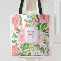 Monogramme joli rose floral aquarelle pêche