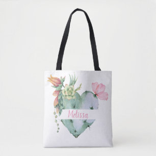 Tote Bag Monogramme Jolie aquarelle Fleurs Nom personnalisé