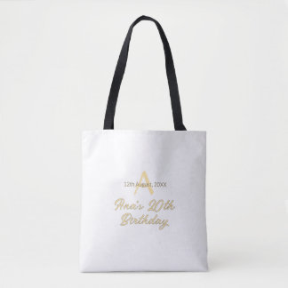 Tote Bag monogramme joyeux 20e anniversaire gris orange pas