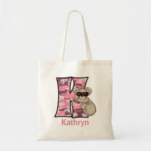 Tote Bag Monogramme K pour les filles Pink Koala Ours
