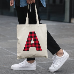 Tote Bag Monogramme Lettre A Gras en Carreaux Buffle Rouge