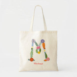 Tote Bag Monogramme lunatique rustique de fleur (m)