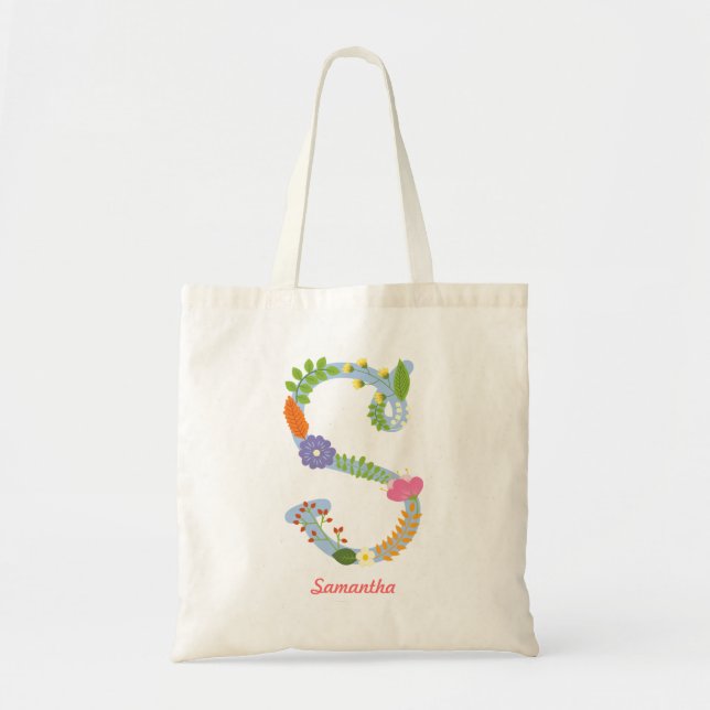 Tote Bag Monogramme lunatique rustique de fleur (s) (Devant)