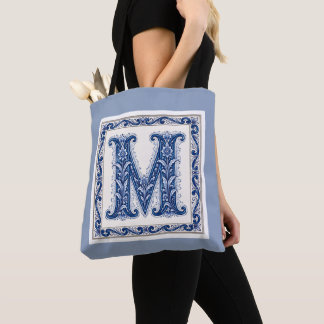 Tote Bag Monogramme M de l'héritage norvégien - Bleu