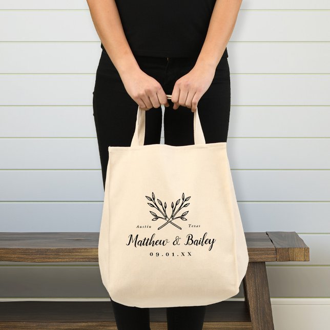 Tote Bag Monogramme Mariage de branches rustiques (Créateur téléchargé)