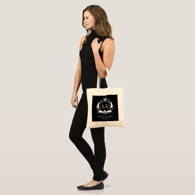 Tote Bag Monogramme Mariage de la Couronne de luxe blanc (Devant (modèle))