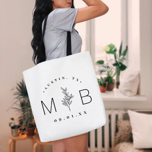 Tote Bag Monogramme Mariage de tige florale rustique Blan