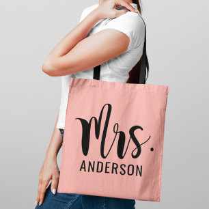 Tote Bag Monogramme Mariage moderne Mme Pink Black Script