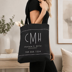 Tote Bag Monogramme Minimaliste Noir Moderne Professionnel