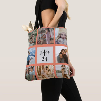 Tote Bag Monogramme moderne 8 Photo Personnalisé Nom et âge