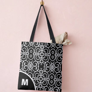 Tote Bag Monogramme Moderne avec Motif Boucle Géométrique