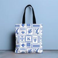 Monogramme Moderne Bleu Blanc Abstrait Motif