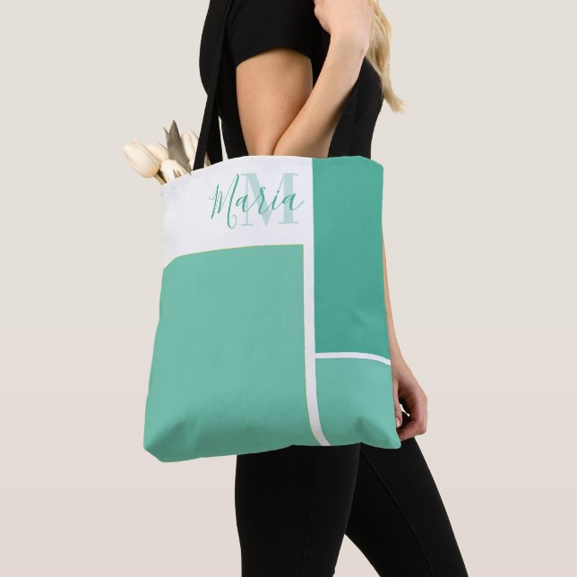 Tote Bag Monogramme Moderne Chic Cute élégant Personnalisé (De près)