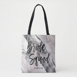 Tote Bag Monogramme moderne de la tribu des mariées en marb