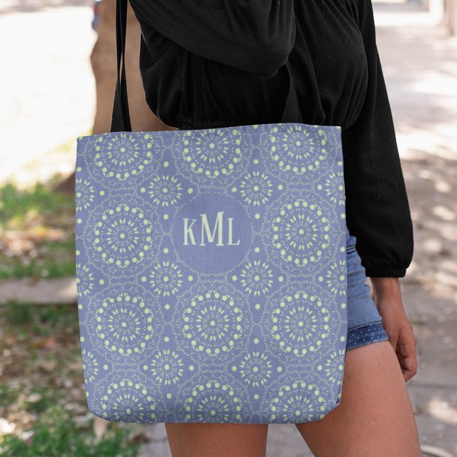 Tote Bag Monogramme Moderne Design Bleu et Vert (Créateur téléchargé)