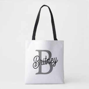 Tote Bag Monogramme moderne élégant Nom noir Gris noir Scri