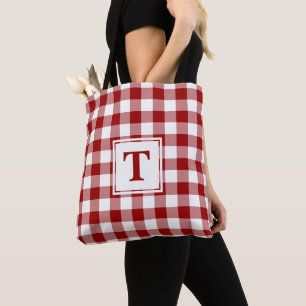 Tote Bag Monogramme moderne Motif rouge et blanc En vichy