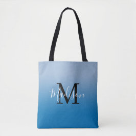 Tote Bag Monogramme moderne Nom Lumière à bleu foncé Gradie