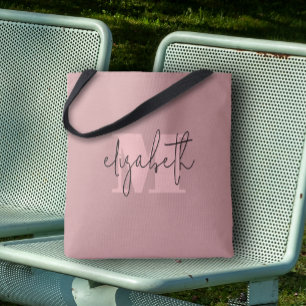 Tote Bag Monogramme Moderne Nom Personnalisé Rose Poussiére