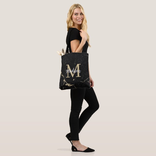 Tote Bag Monogramme moderne or noir marbre (Sur le modèle)