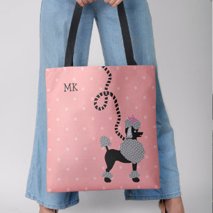 Tote Bag Monogramme moderne rose de les années 50 de chien