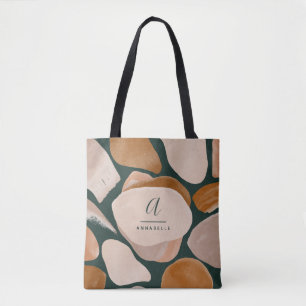 Tote Bag Monogramme moderne rouille vert abstrait chic chic