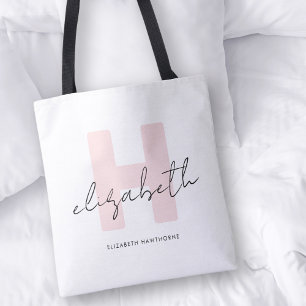 Tote Bag Monogramme moderne Script Girl Blush rose initial