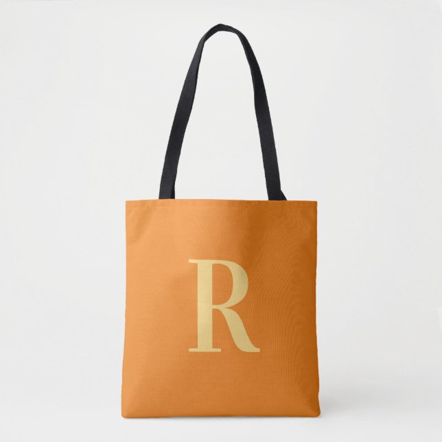 Tote Bag Monogramme Moderne Simple Orange (Devant)