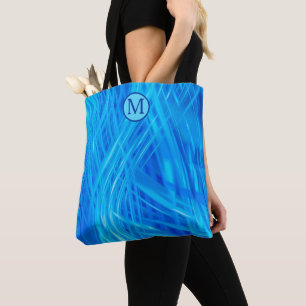 Tote Bag Monogramme Motif Abstrait bleu torride