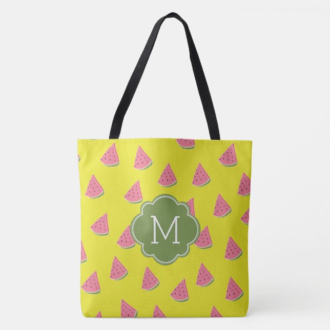 Tote Bag Monogramme Motif de pastèques cool (Devant)