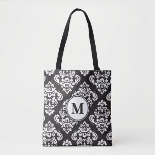 Tote Bag Monogramme Motif d'impression noir et blanc