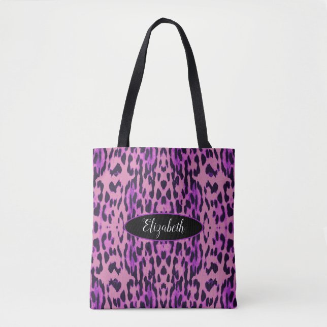 Tote Bag Monogramme Motif Empreinte de léopard pourpre (Devant)