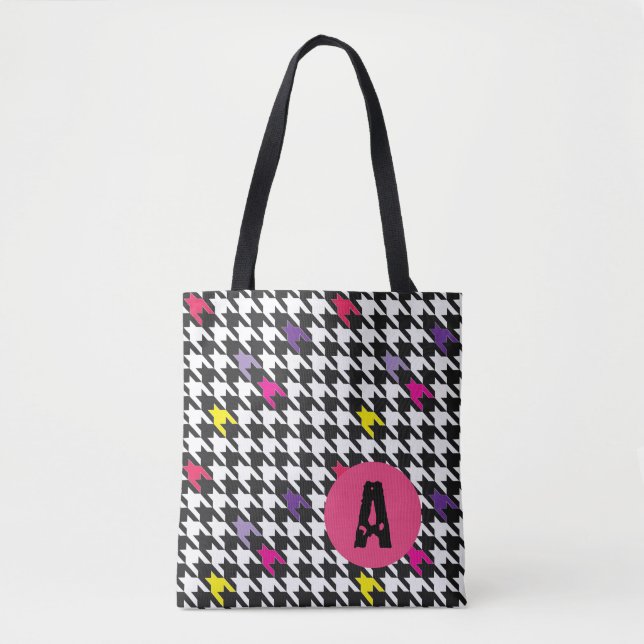 Tote Bag Monogramme Motif Houndstooth moderne (Devant)