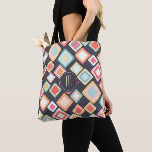 Tote Bag Monogramme Motif rétro des blocs géométriques